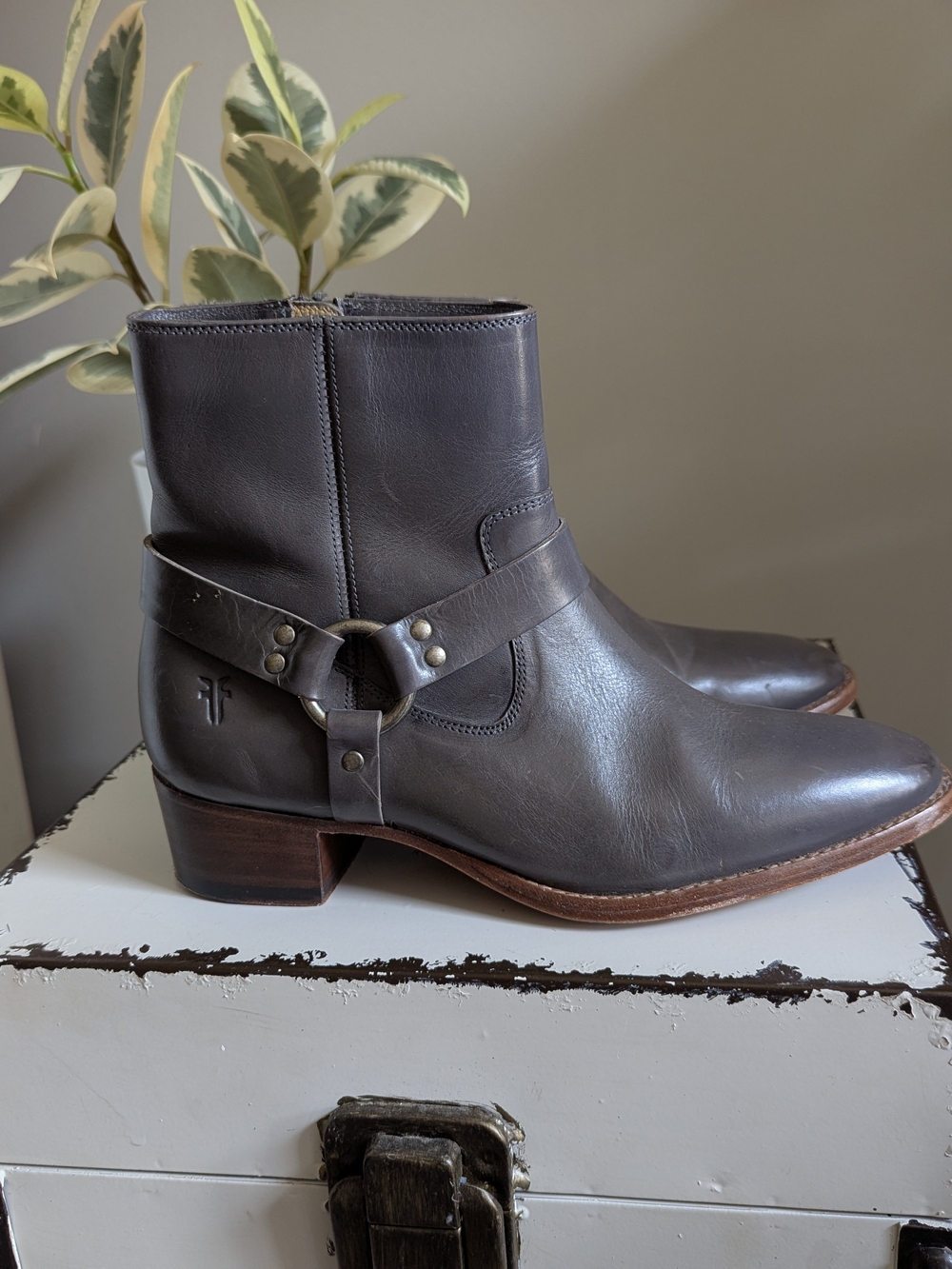 FRYE Leather Harness Ankle Booties